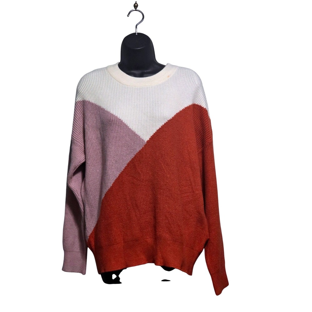 Sophie Rue Womens Colorblock Chevron Ribbed Knit Sweater Cream Rust Mauve L
